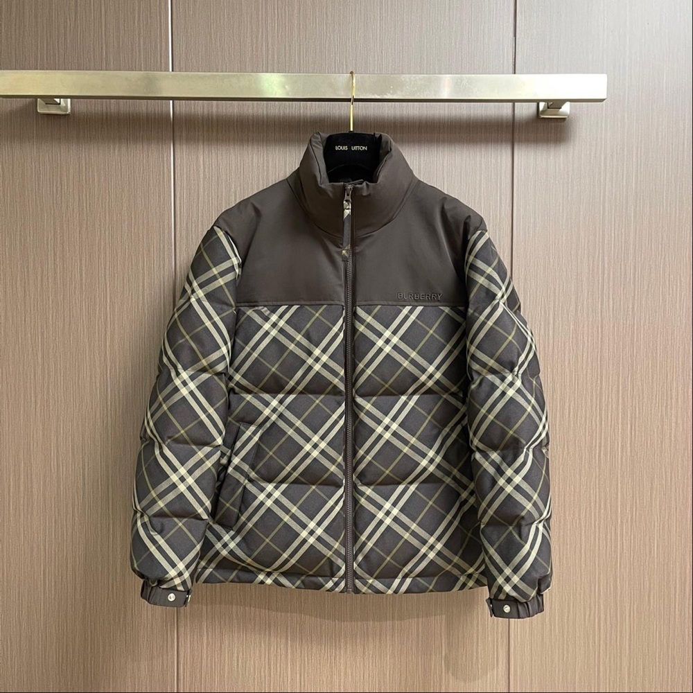 Burberry Brown Plaid Quilted Puffer Jacket